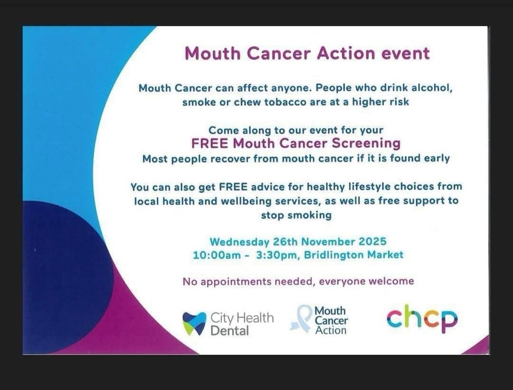 Mouth cancer screening event at Bridlington Market on 26 November